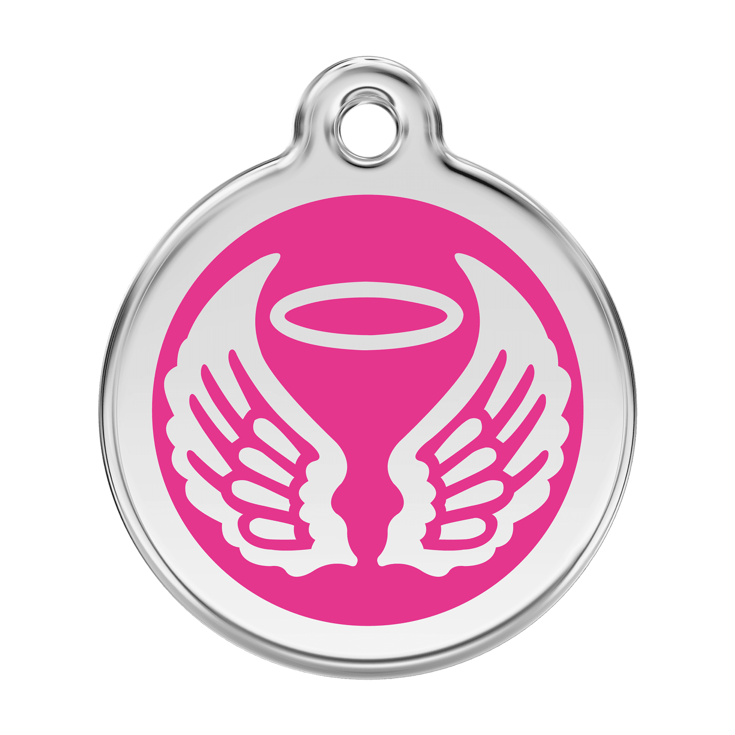 Vue avant - Médaille personnalisée Red Dingo Émail et acier inoxydable - Ailes d'anges - Rose vif - Größe L