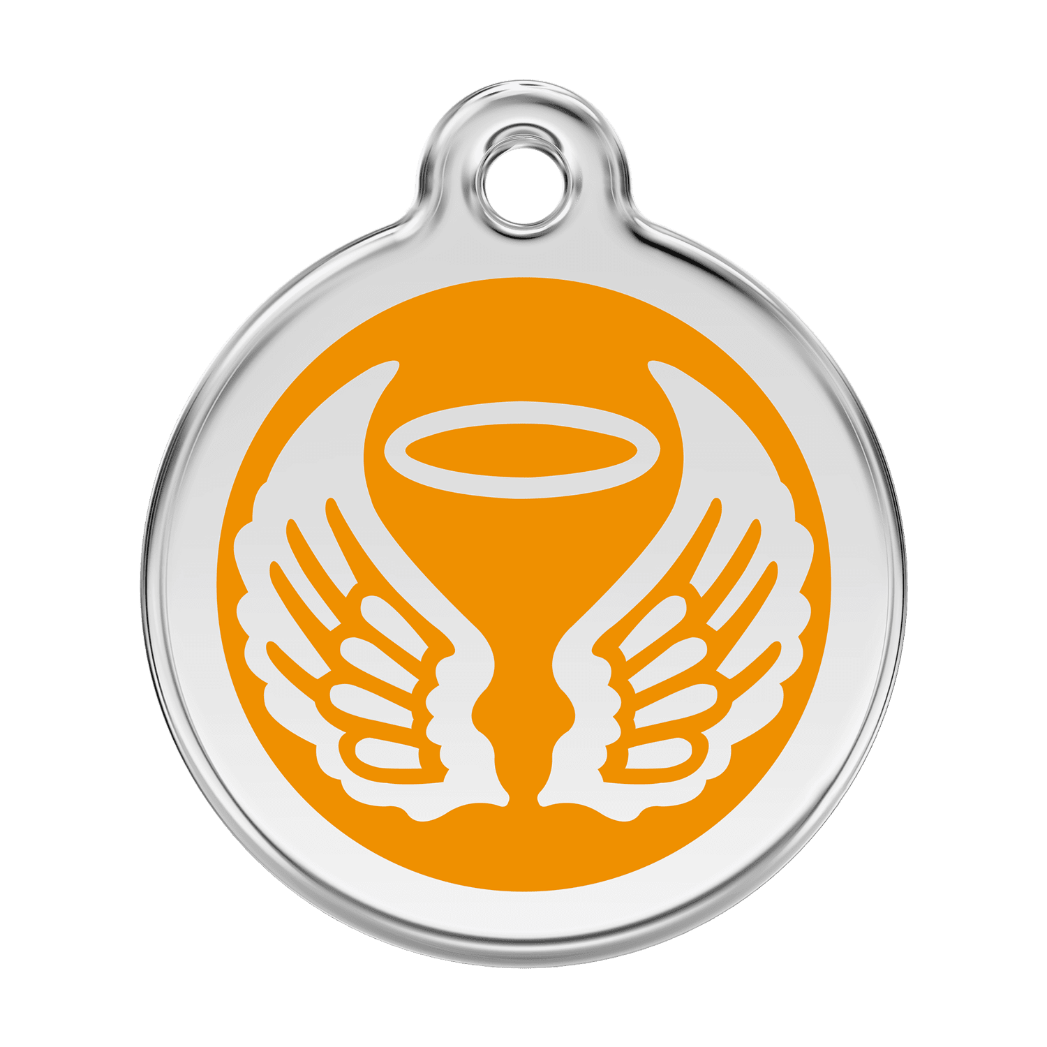 Vue avant - Médaille personnalisable pour chien Red Dingo Émail et acier inoxydable - Ailes d'anges - Orange - Größe L