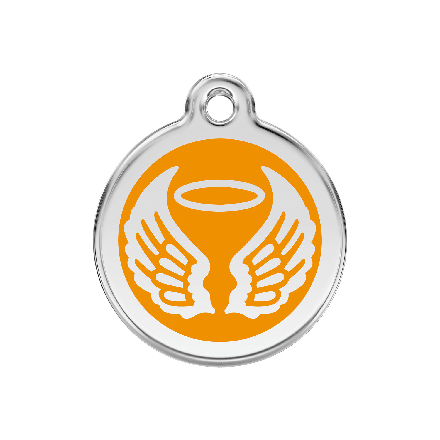 Vue avant - Médaille personnalisée pour chien Red Dingo Émail et acier inoxydable - Ailes d'anges - Orange - Größe M