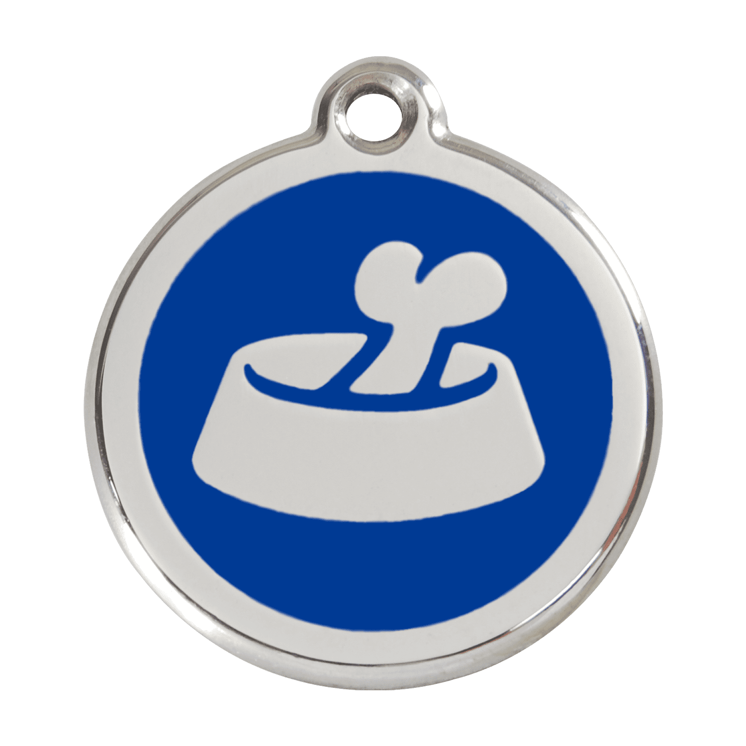 Vue avant - Médaille personnalisée pour chien Red Dingo - Os dans un bol - Bleu foncé - Größe L