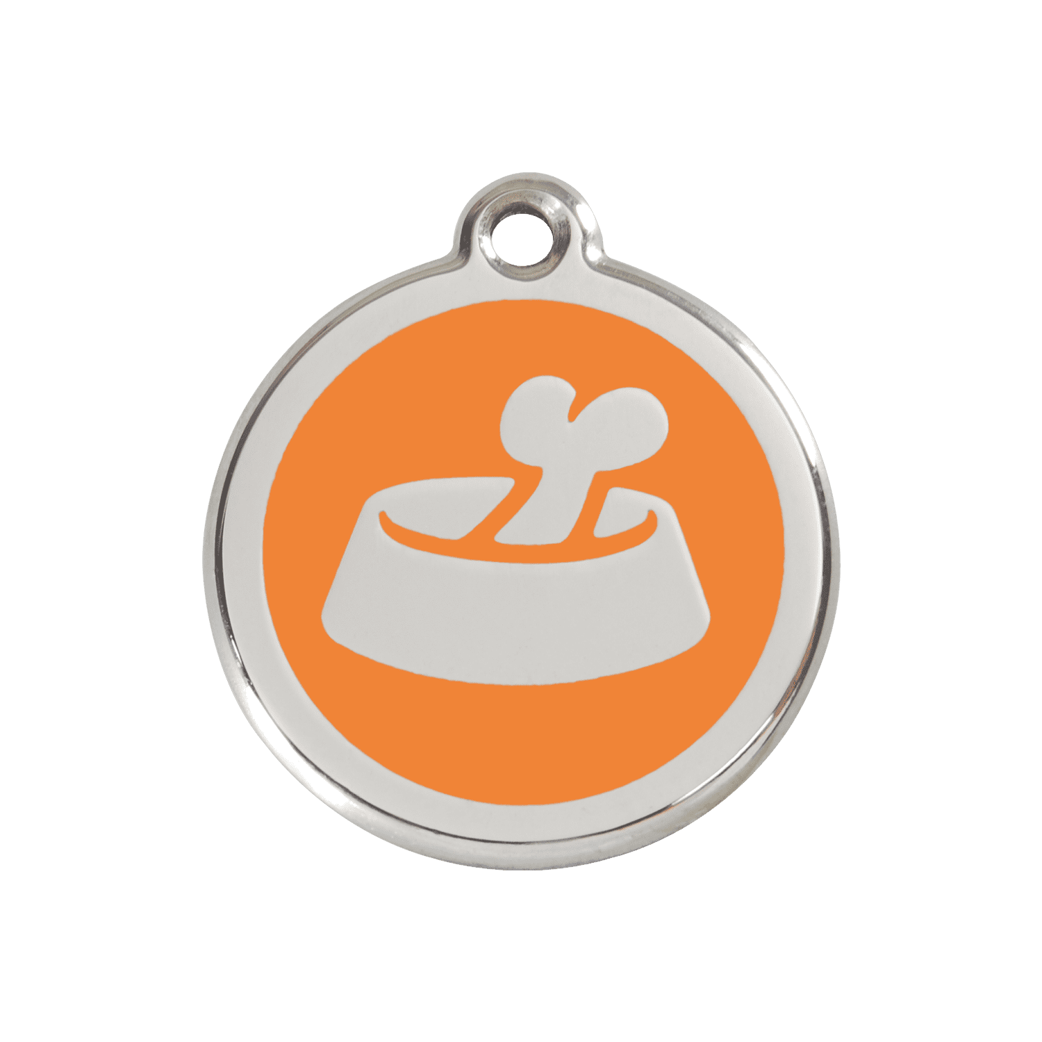 Vue avant - Médaille personnalisée pour chien Red Dingo Émail et acier inoxydable Os dans un bol Orange - Größe M