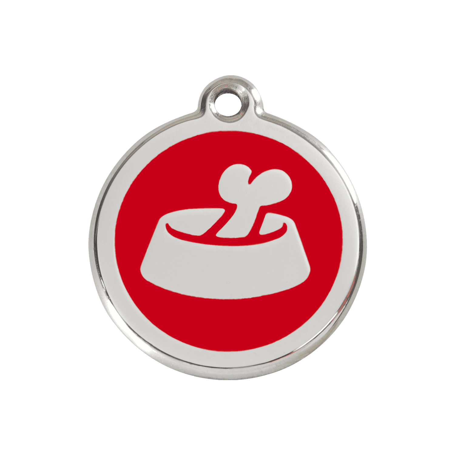Vue avant - Médaille personnalisée pour chien Red Dingo Émail et acier inoxydable Os dans un bol - Rouge - Größe M