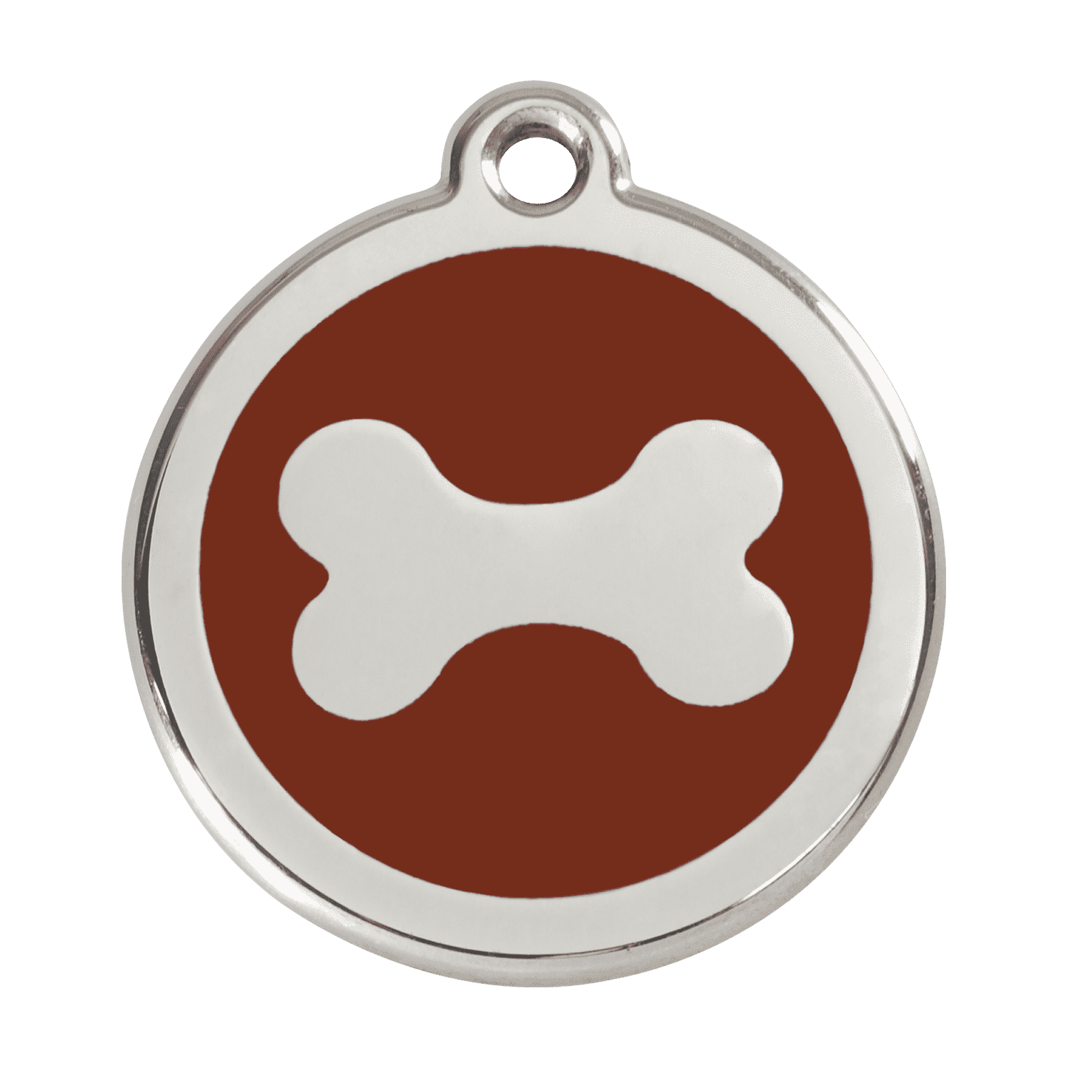 Vue avant - Médaille personnalisée pour chien Red Dingo en émail et acier inoxydable - Os brun - Größe L