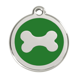 Grüne Knochen-Hundemarke L aus Emaille und Edelstahl