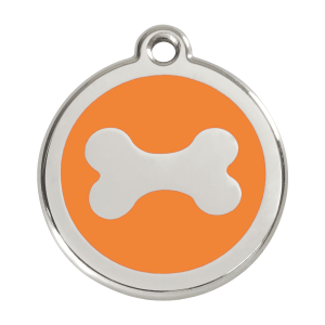 Hundemarke Knochen Orange L aus Emaille und Edelstahl