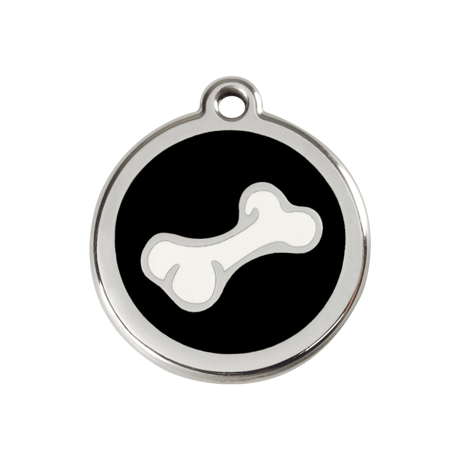 Vue avant - Médaille personnalisée pour chien Red Dingo Émail et acier inoxydable - Os noir - Größe M