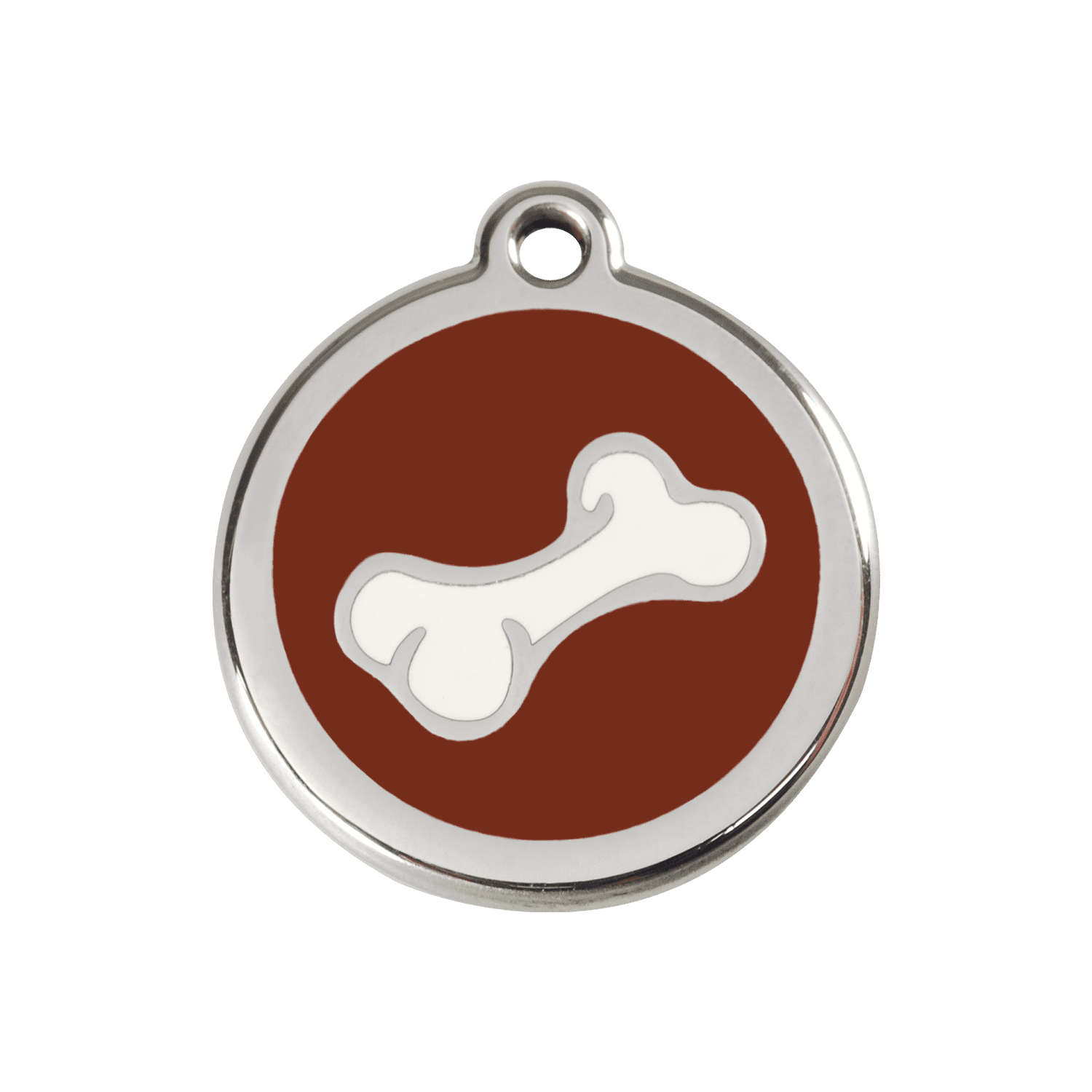 Vue avant - Médaille personnalisée pour chien Red Dingo en émail et acier inoxydable - Os brun - Größe M