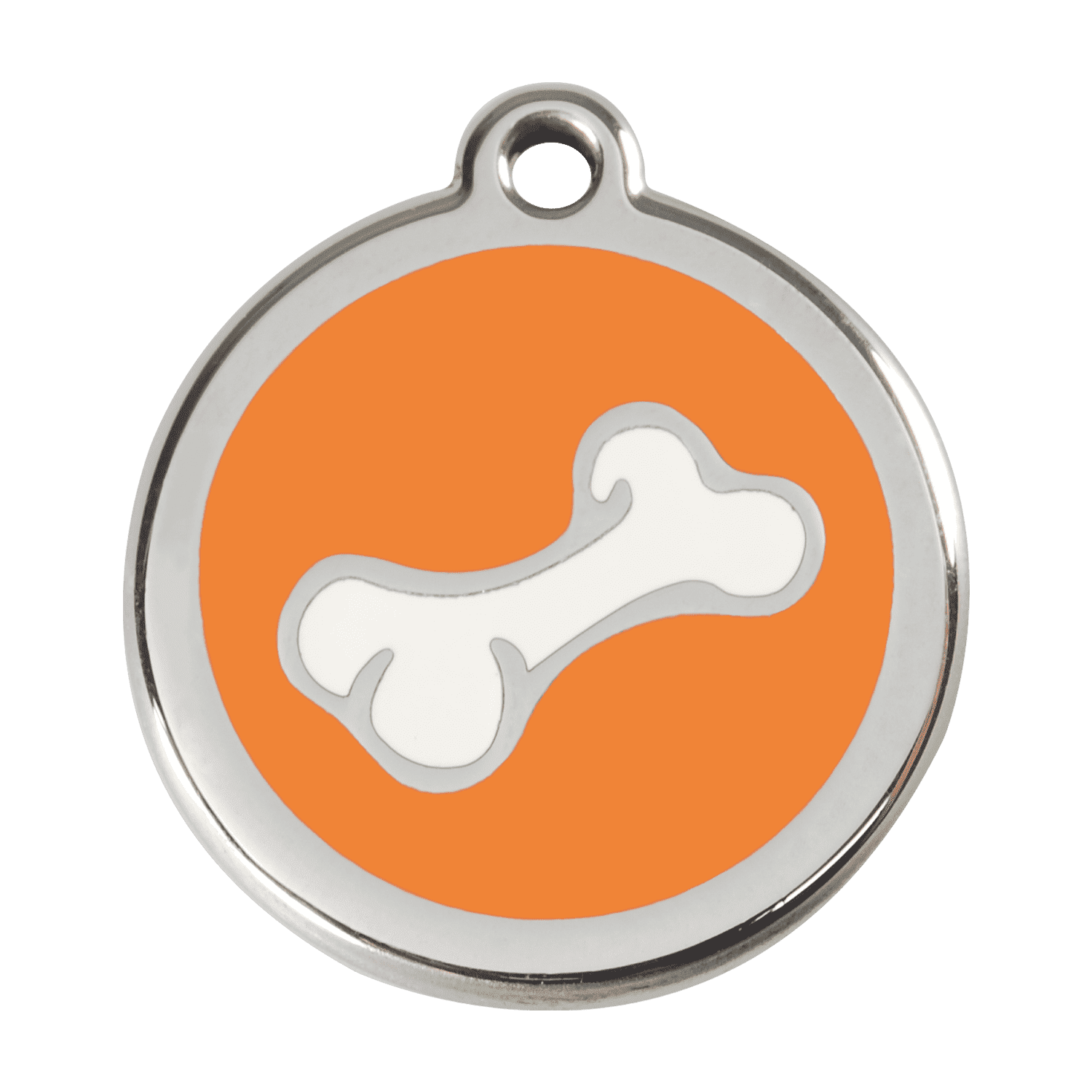 Vue avant - Médaille personnalisée pour chien Red Dingo en émail et acier inoxydable - Os orange - Größe L