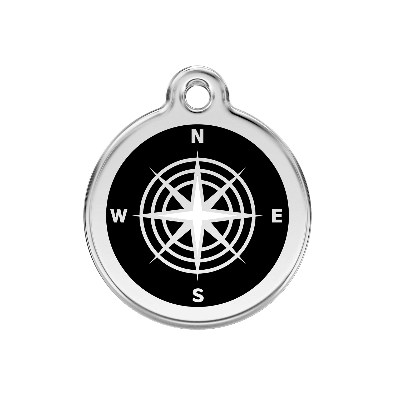Vue avant - Médaille personnalisée pour chien Red Dingo Émail et acier inoxydable - Motif boussole - Noir - Größe M - 30mm