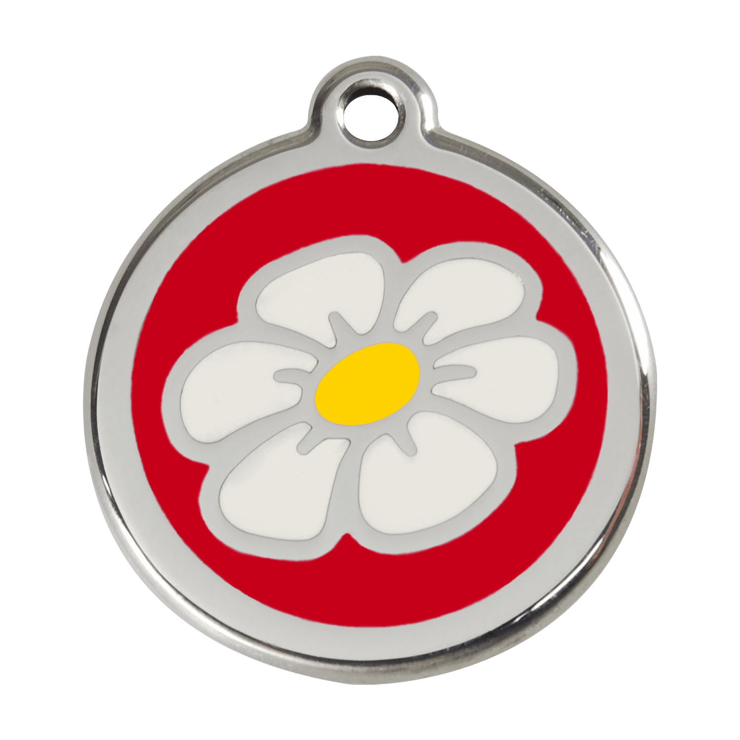 Vue avant - Médaille personnalisée pour chien - Red Dingo - Marguerite Rouge - Größe L