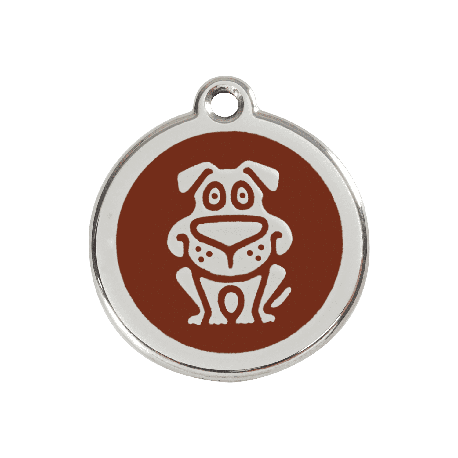 Vue avant - Médaille personnalisée pour chien Red Dingo en émail et acier inoxydable - Motif chien brun - Größe M