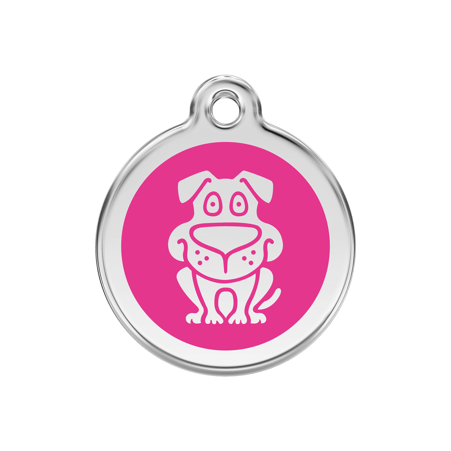 Vue avant - Médaille personnalisable pour chien Red Dingo en émail et acier inoxydable - Rose vif - Größe M