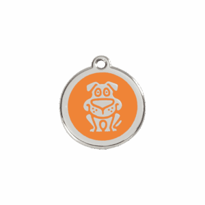 Katzenmarke mit Hundemotiv, S, orange Emaille und Edelstahl
