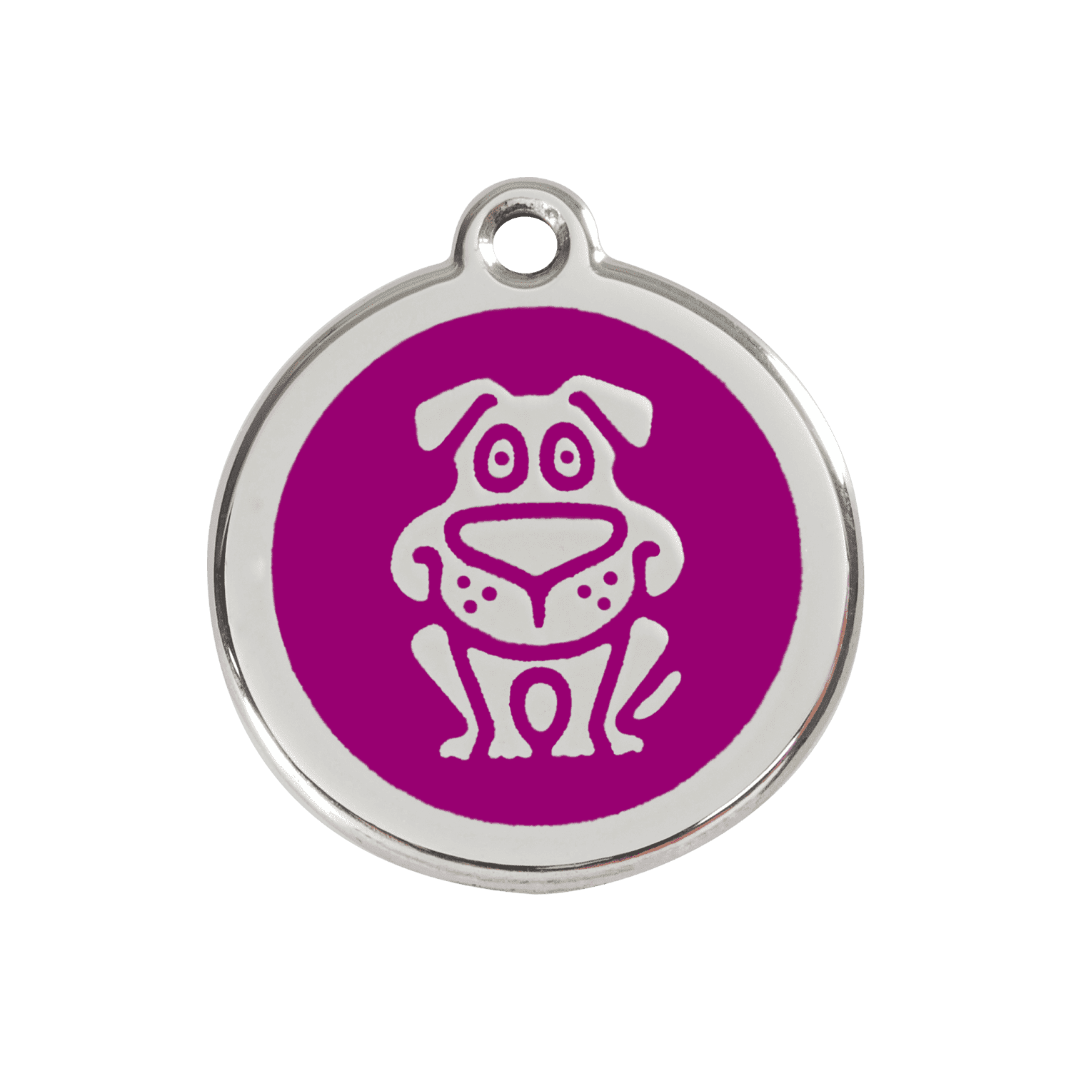 Vue avant - Médaille personnalisée pour chien Red Dingo en émail et acier inoxydable violet - Größe M