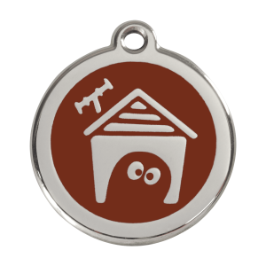 Hundemarke Braun mit Hundehütte aus Emaille und Edelstahl – Größe L