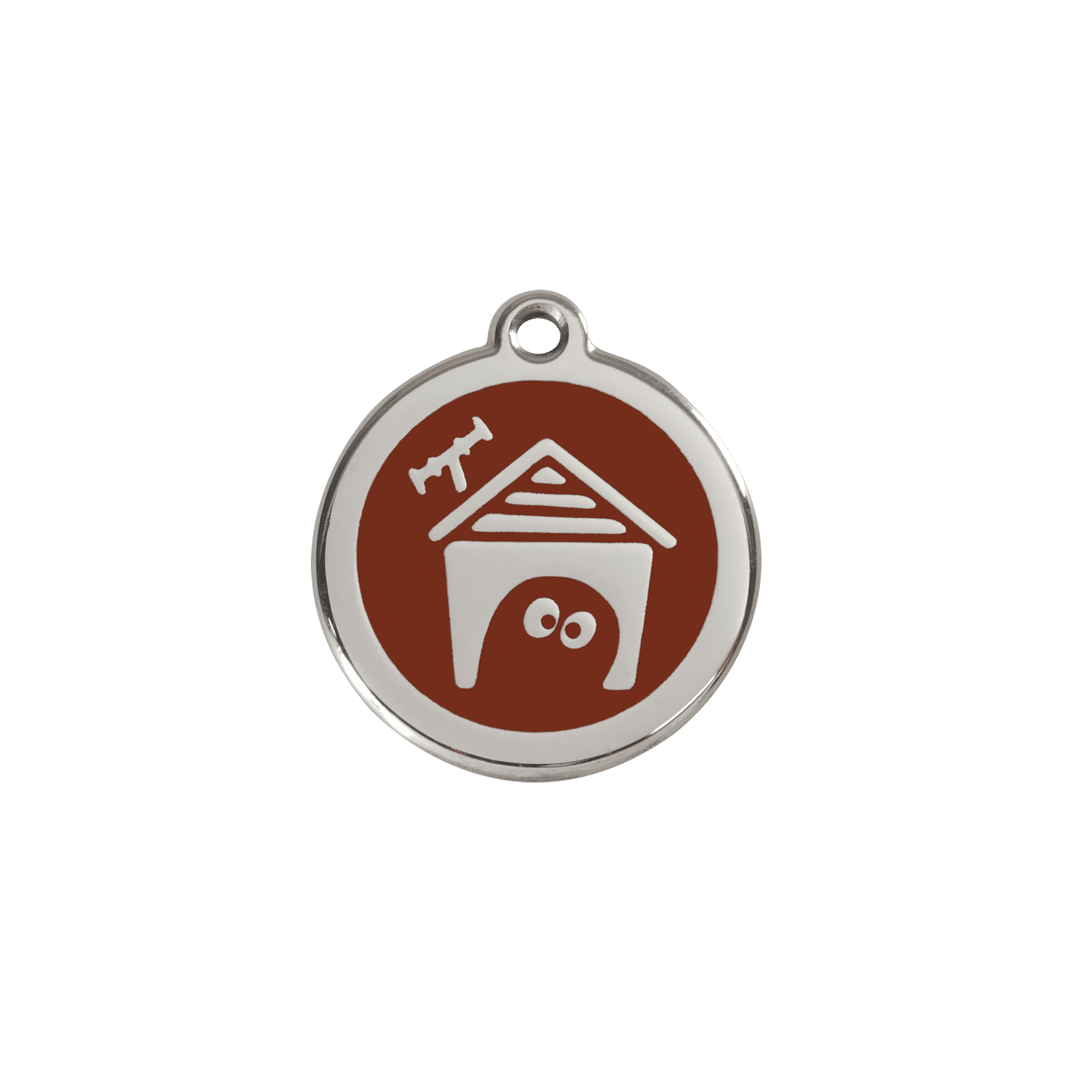 Vue avant - Médaille personnalisée pour chien/chat Red Dingo en émail et acier inoxydable - Motif Niche - Brun - Größe S