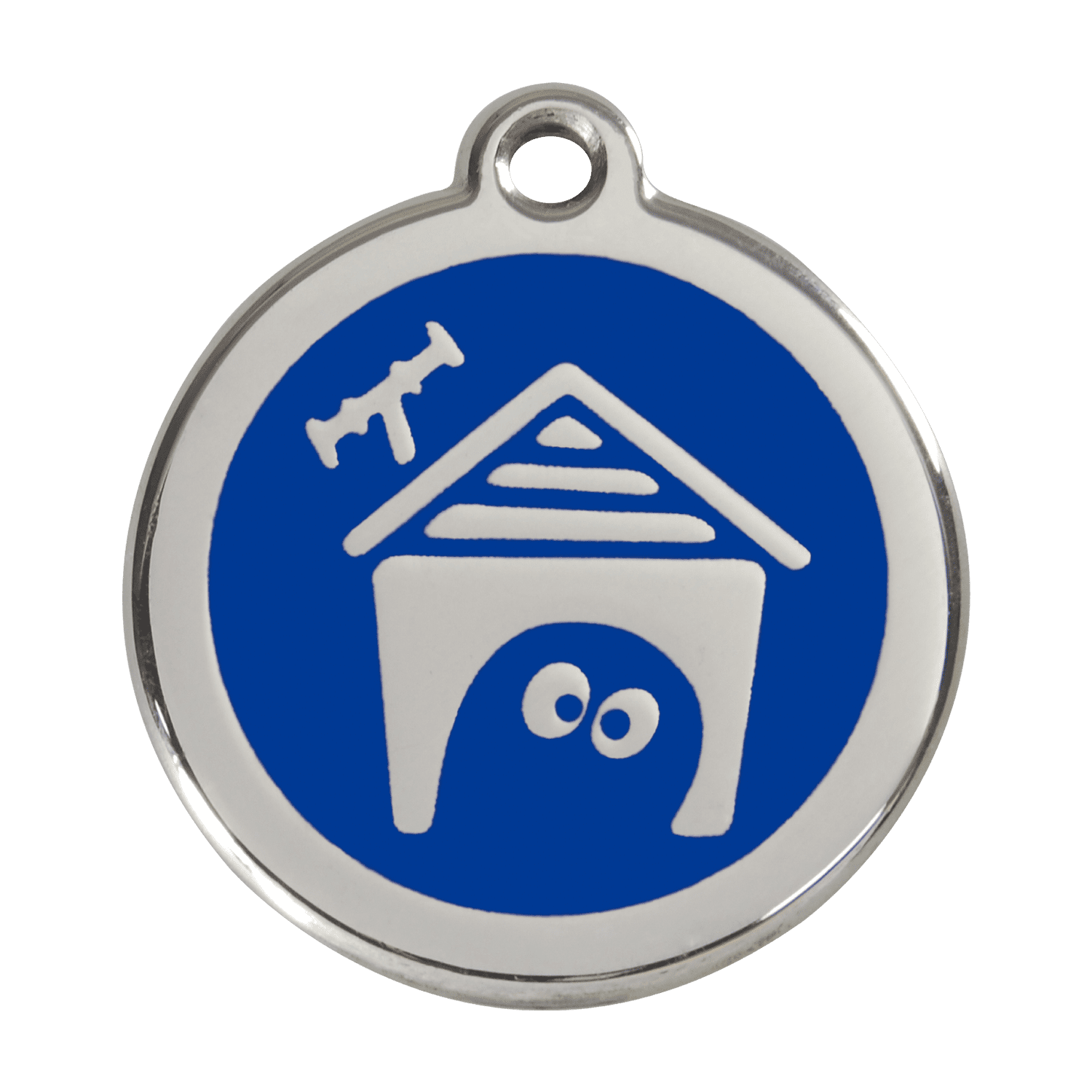 Vue avant - Médaille personnalisée pour chien en émail et acier inoxydable - Red Dingo - Bleu foncé - Größe L