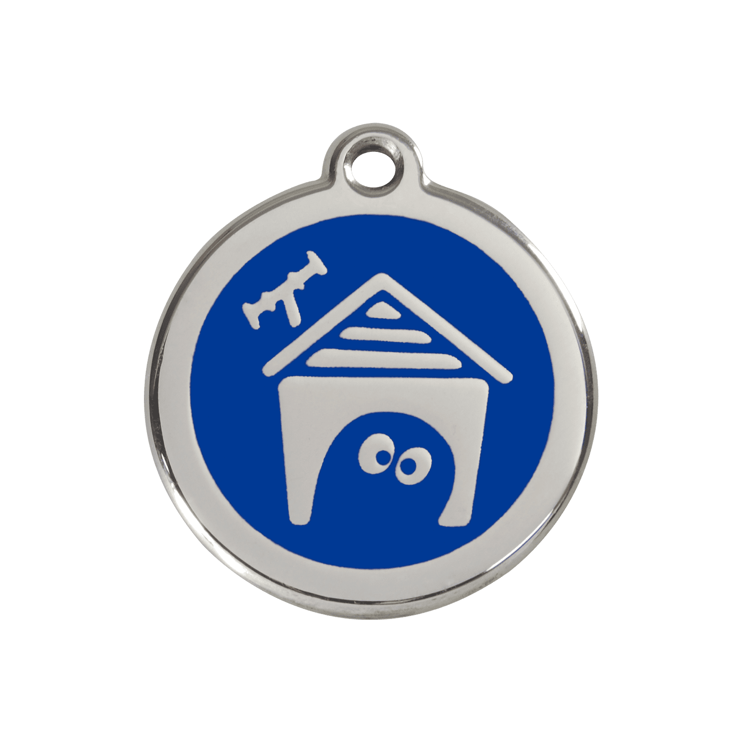 Vue avant - Médaille personnalisée pour chien en émail et acier inoxydable - Red Dingo - Bleu foncé - Größe M