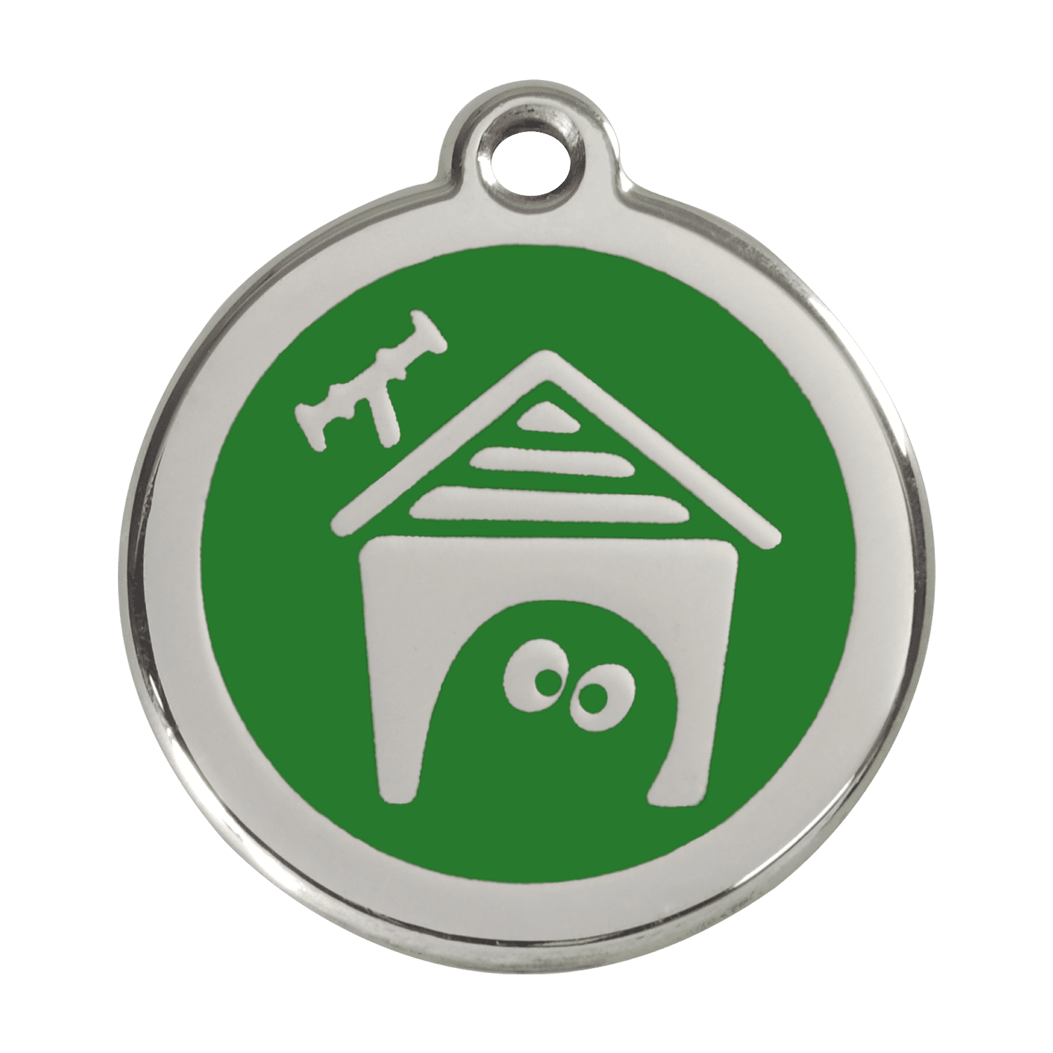 Vue avant - Médaille personnalisée pour chien Red Dingo en émail et acier inoxydable - Motif Niche - Vert - Größe L