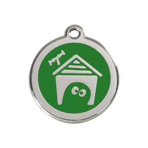 Hundemarke grüne Hundehütte aus Emaille und Edelstahl, Größe M