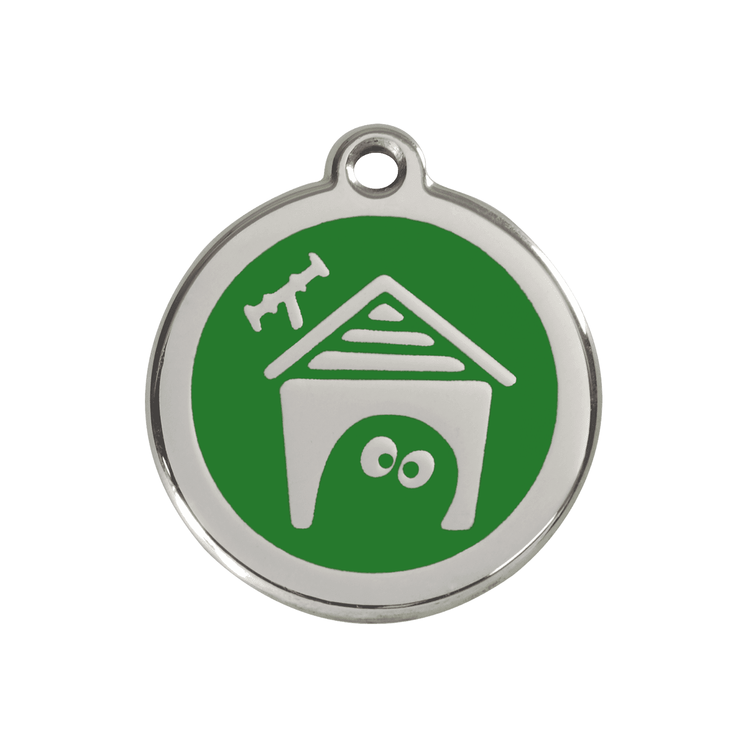 Vue avant - Médaille personnalisée pour chien Red Dingo en émail et acier inoxydable - Motif Niche - Vert - Größe M