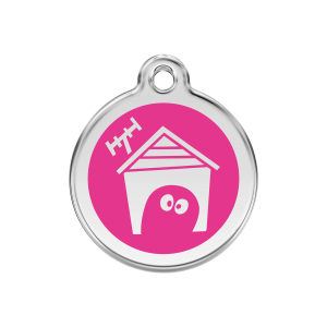 Hundemarke mit Hundehütte in leuchtendem Pink, Größe M