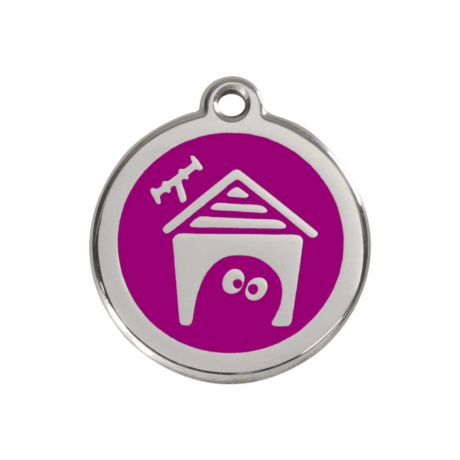 Vue avant - Médaille personnalisée pour chien Red Dingo en émail et acier inoxydable - Motif Niche - Violet - Größe M