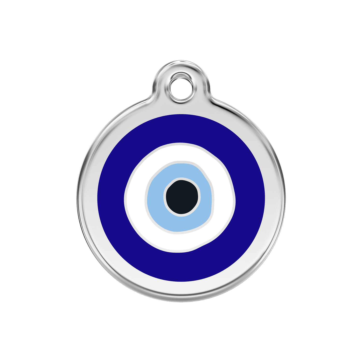 Vue avant - Médaille personnalisée pour chien/chat Red Dingo Émail/Acier inoxydable - Motif Mauvais ?il - Bleu foncé - Größe M