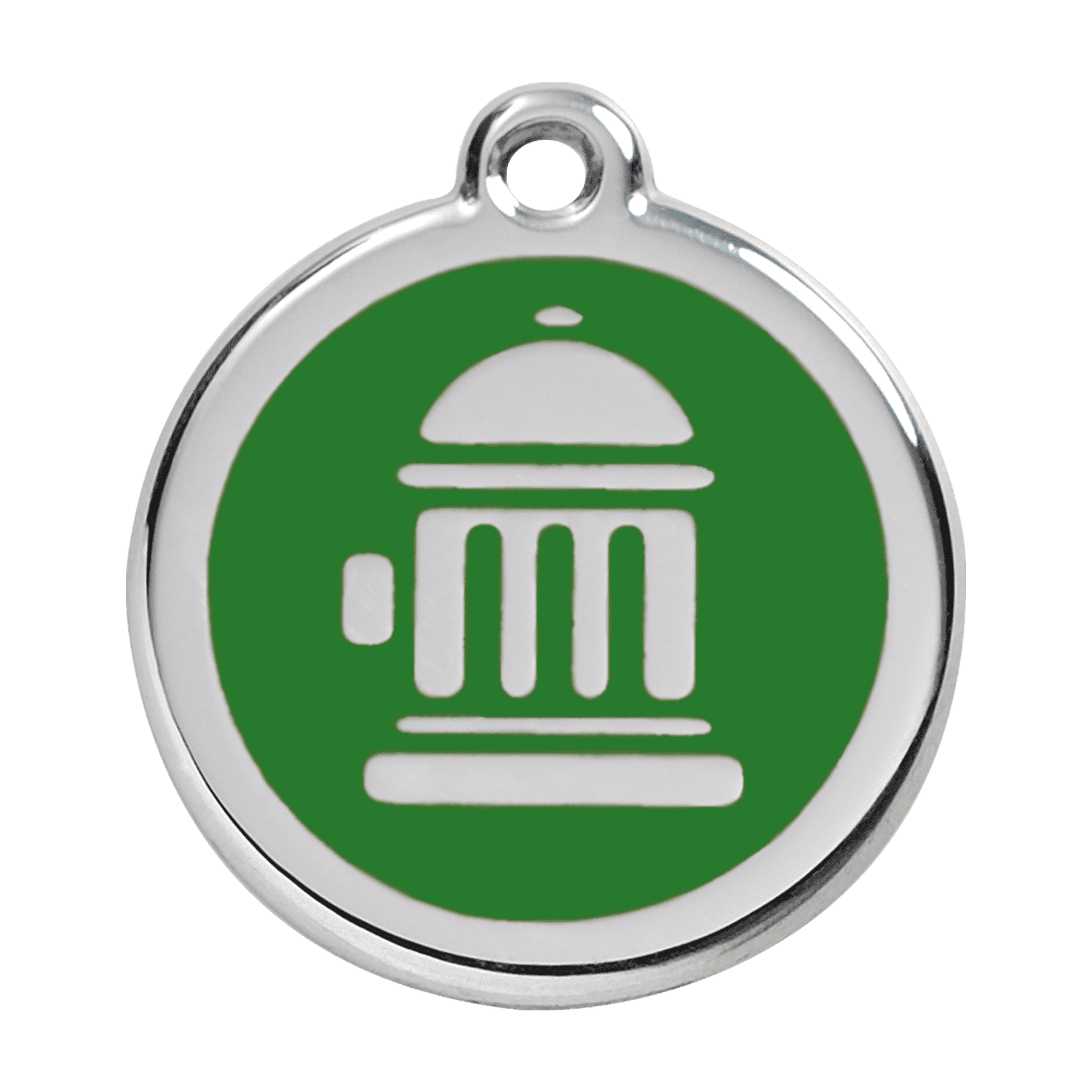 Vue avant - Médaille personnalisable pour chien Red Dingo Émail et acier inoxydable - Bouche d'incendie vert - Größe L