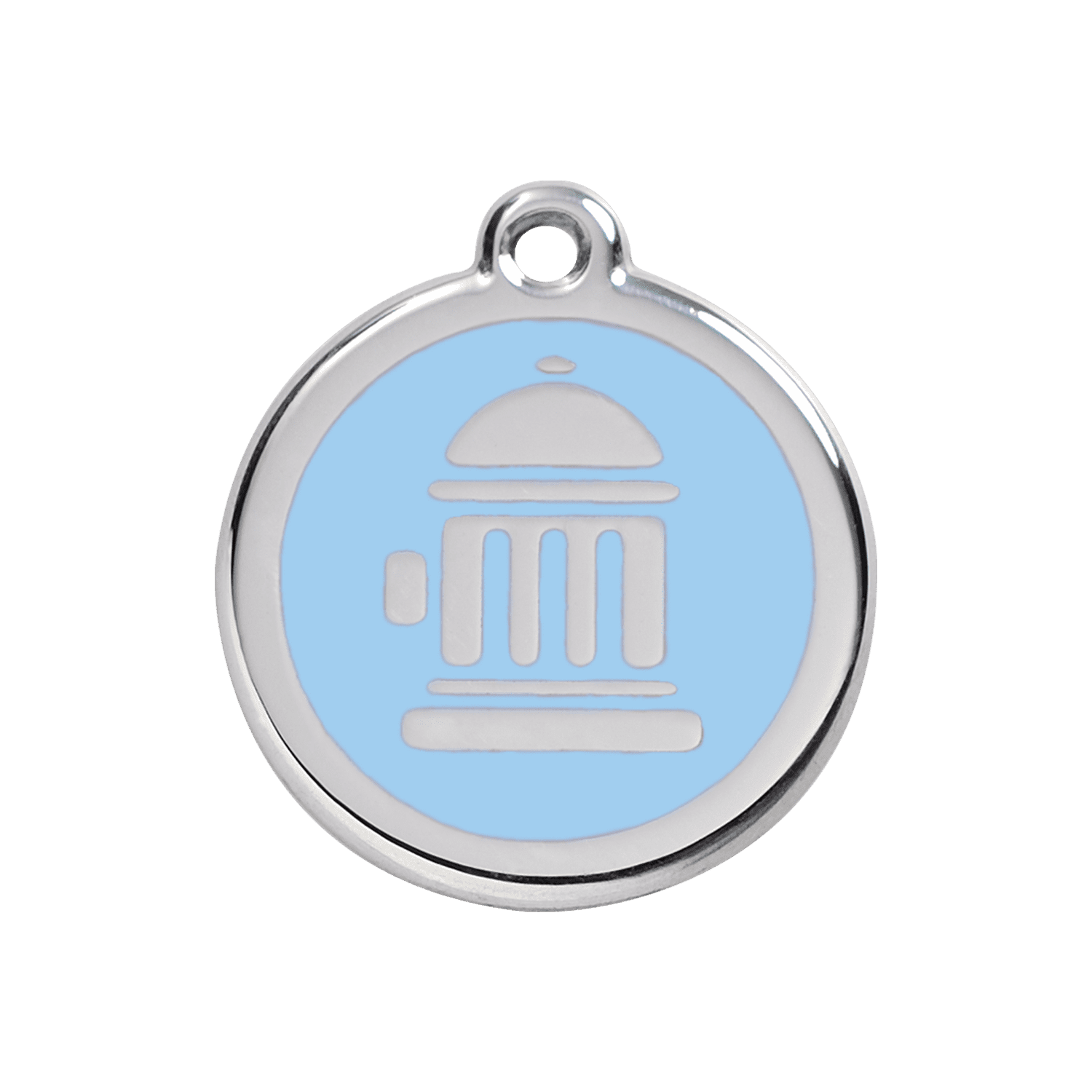 Vue avant - Médaille personnalisée pour chien Red Dingo Émail et acier inoxydable - Bouche d'incendie - Bleu clair - Größe M