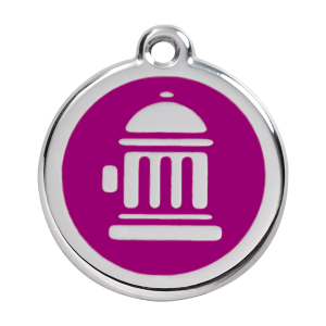 Hundemarke groß mit violettem Hydrant-Design aus Emaille und Edelstahl