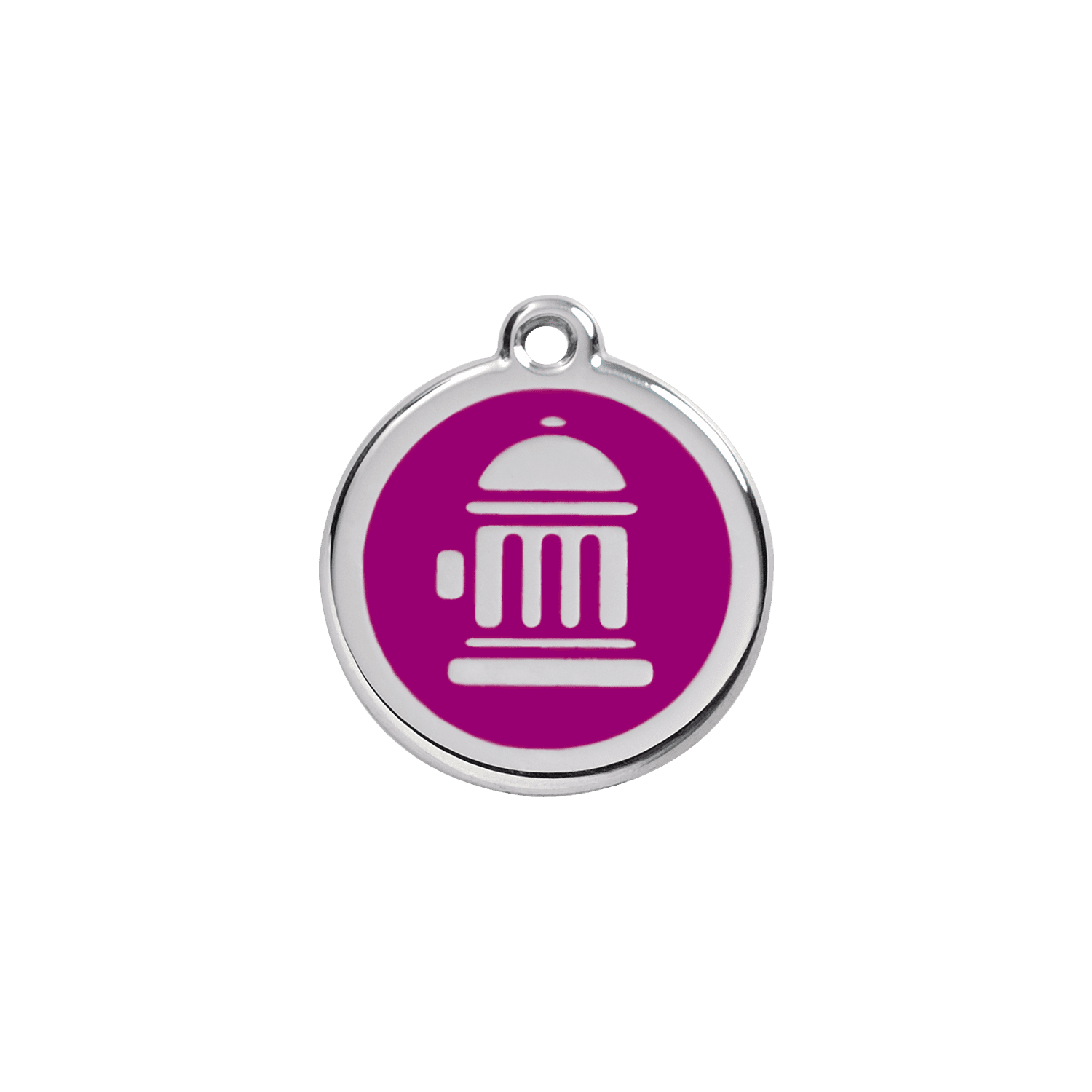Vue avant - Médaille personnalisable pour chat ou petit chien - Red Dingo Émail et acier inoxydable - Bouche d'incendie violet