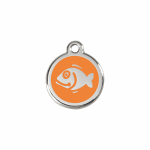 Katzenmarke Fisch Orange aus Emaille und Edelstahl, Größe S