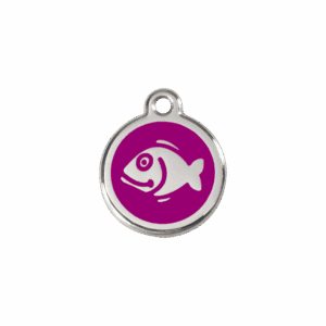 Katzenmarke Fisch aus Emaille und Edelstahl, Größe S, Violett