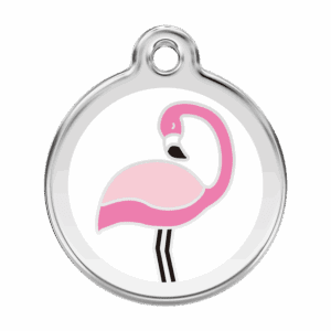 Weisse Flamingo Hundemarke L aus Emaille und Edelstahl