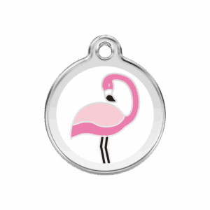 Hundemarke Weißer Flamingo M aus Emaille und Edelstahl 30 mm