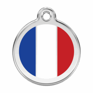 Hundemarke groß mit französischer Flagge aus Emaille und Edelstahl