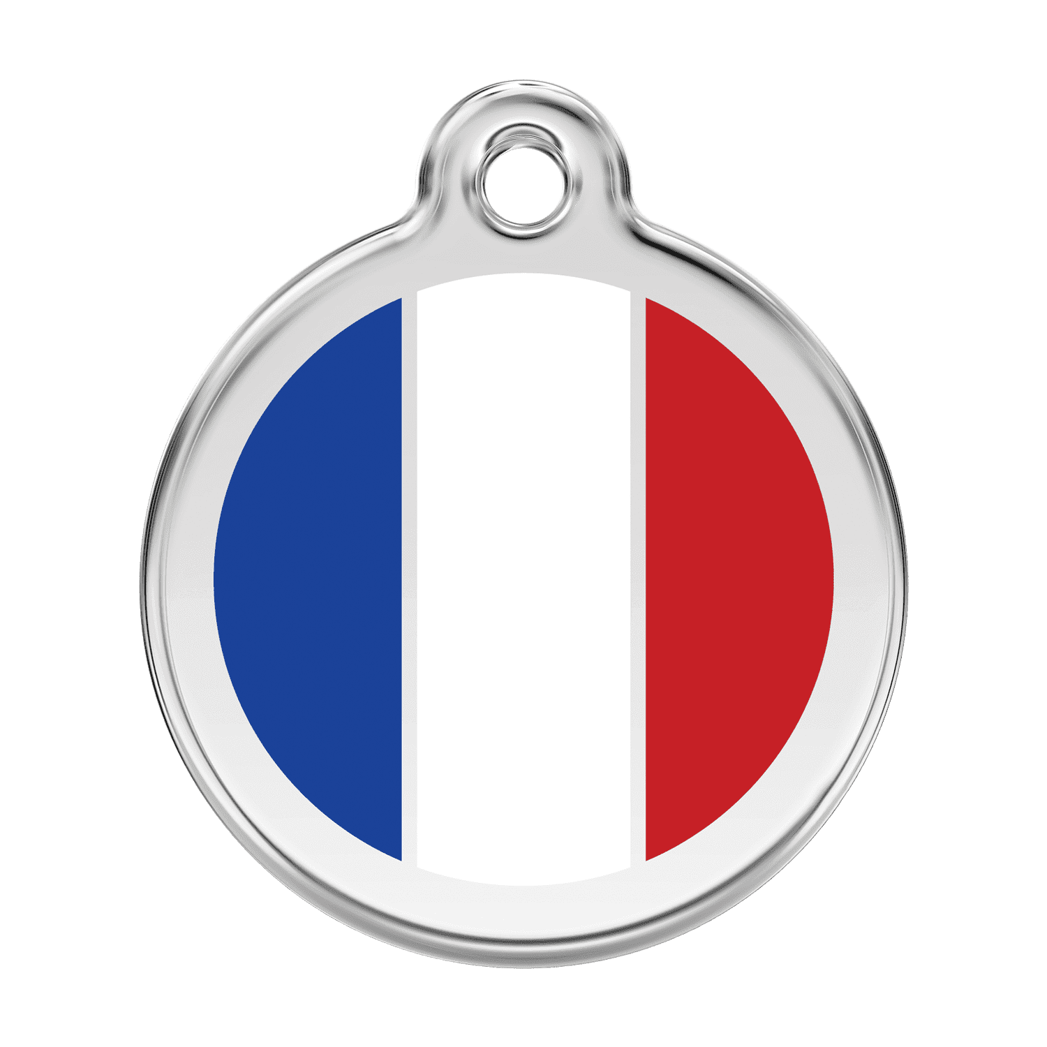 Vue avant - Médaille personnalisée pour chien Red Dingo Émail et acier inoxydable Drapeau français Blanc - Größe L