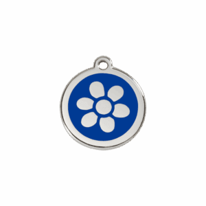 Katzenmarke Blume Dunkelblau aus Emaille und Edelstahl, Klein