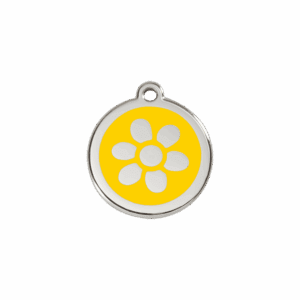 Katzenmarke Gelbe Blume aus Emaille und Edelstahl, Klein