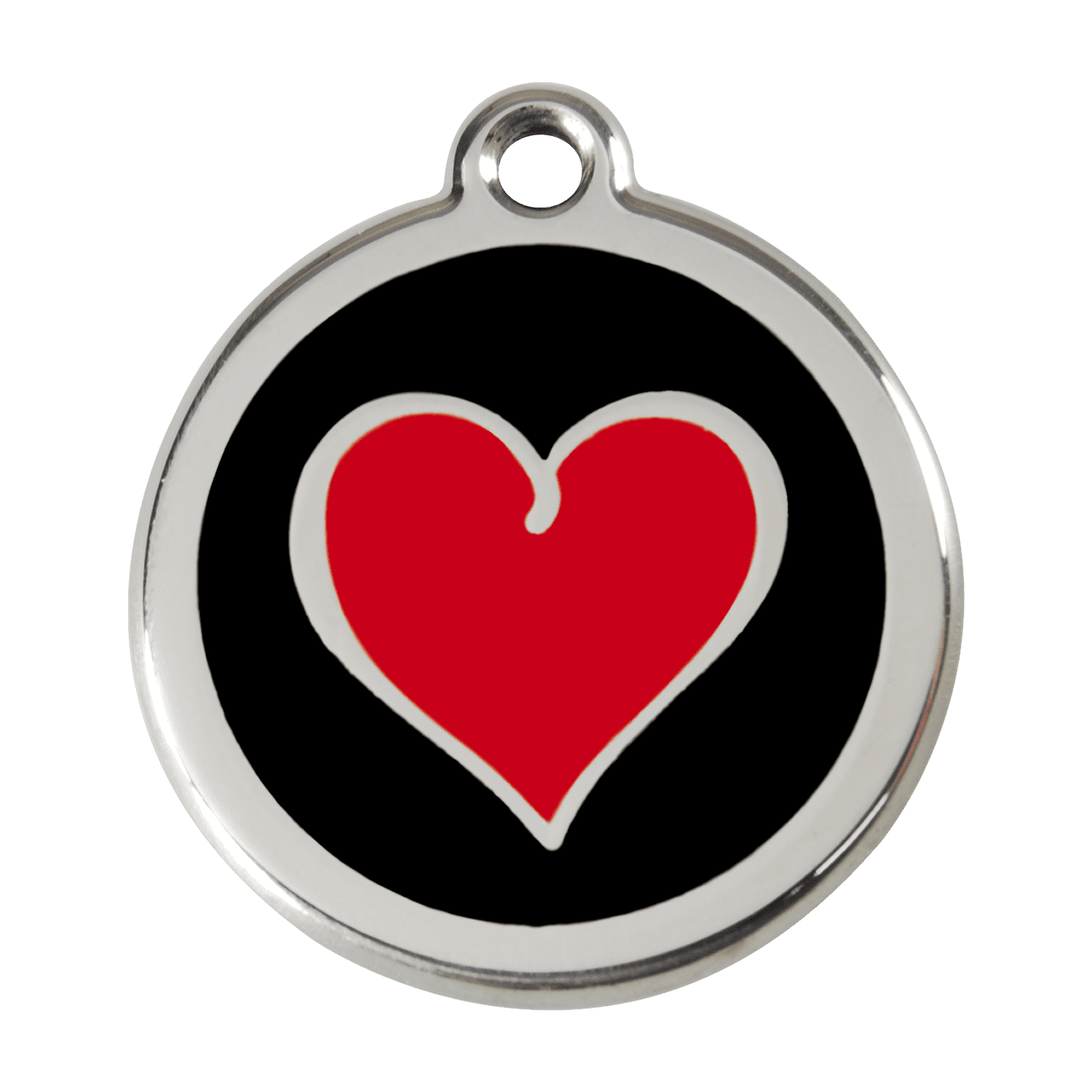 Vue avant - Médaille personnalisée pour chien Red Dingo Émail et acier inoxydable - Coeur noir - Größe L