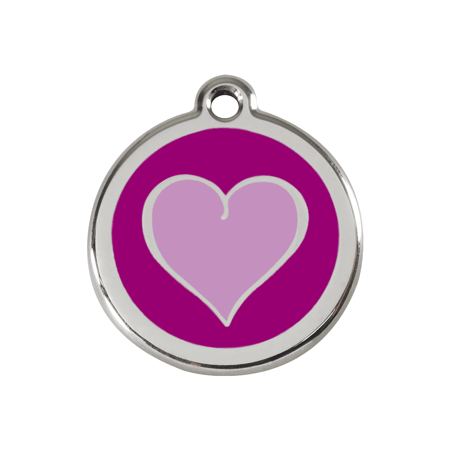 Vue avant - Médaille personnalisée pour chien Red Dingo Émail et acier inoxydable Coeur violet - Größe M