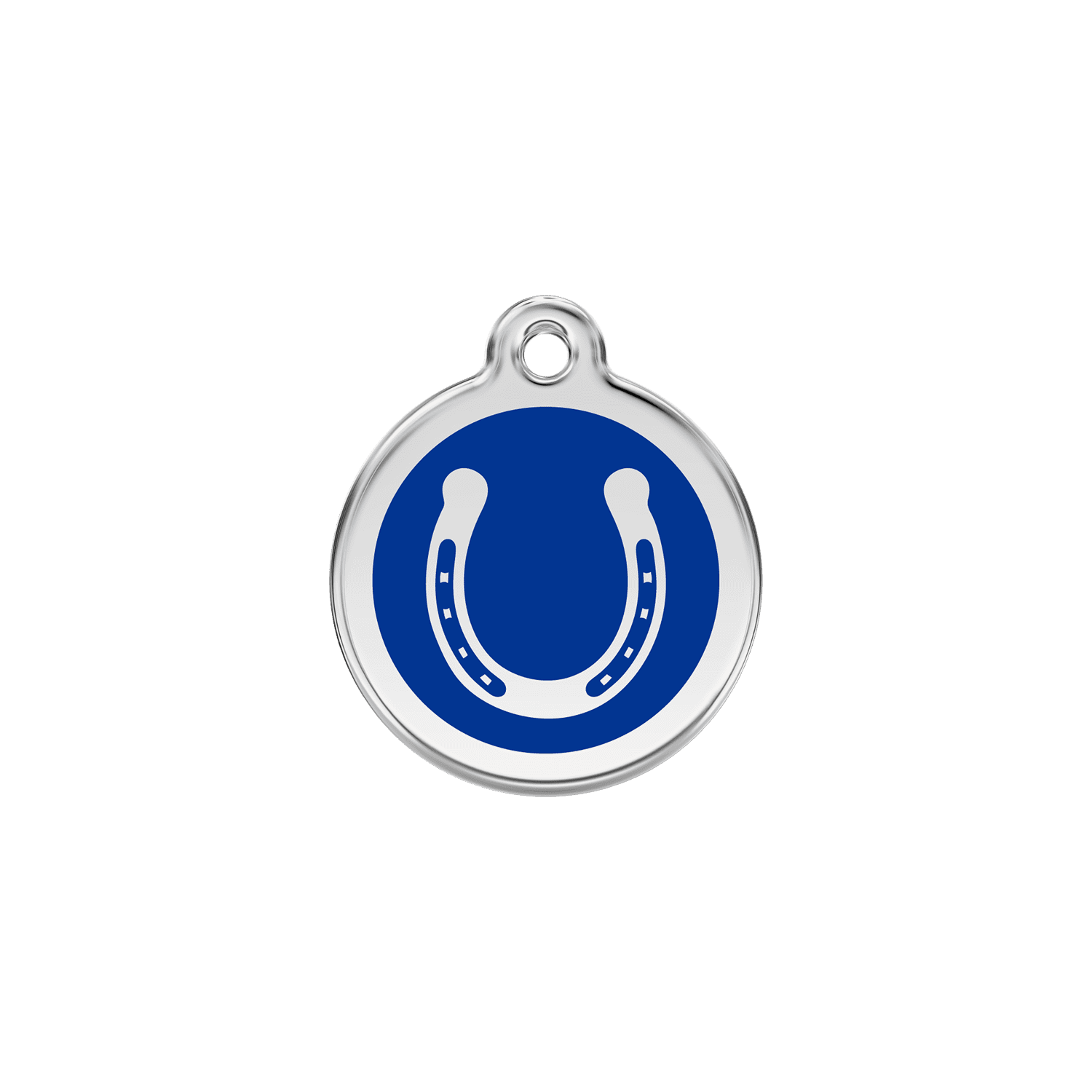 Vue avant - Médaille personnalisée pour chien/chat Red Dingo Émail/Acier inoxydable - Fer à cheval - Bleu foncé - Größe S - 01-HS-DB-SM