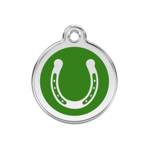 Grüne Hufeisen Hundemarke aus Emaille und Edelstahl Größe M