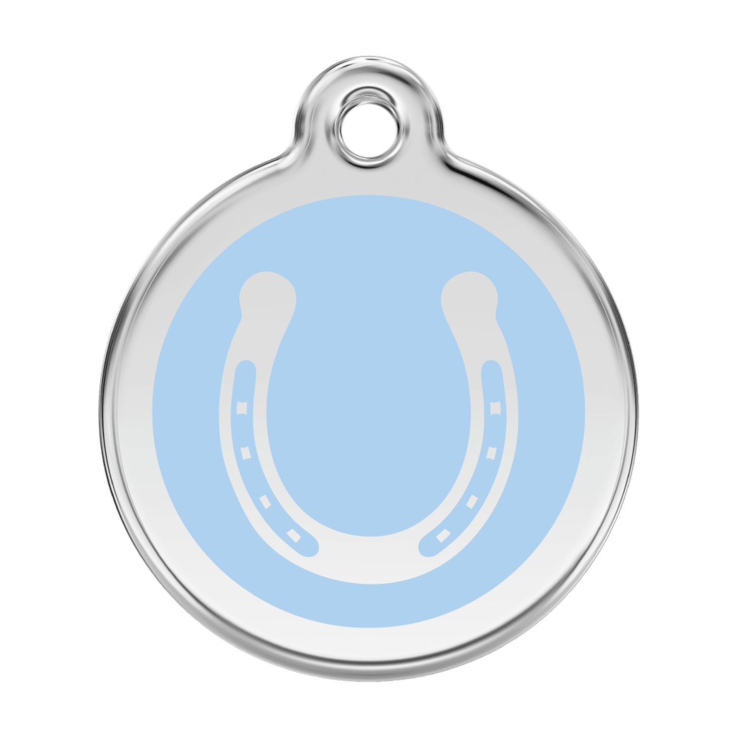 Vue avant - Médaille personnalisée pour chien Red Dingo Émail et acier inoxydable Fer à cheval Bleu clair - Größe L