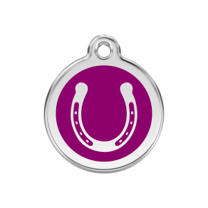 Hundemarke Hufeisen violett aus Emaille und Edelstahl Größe M
