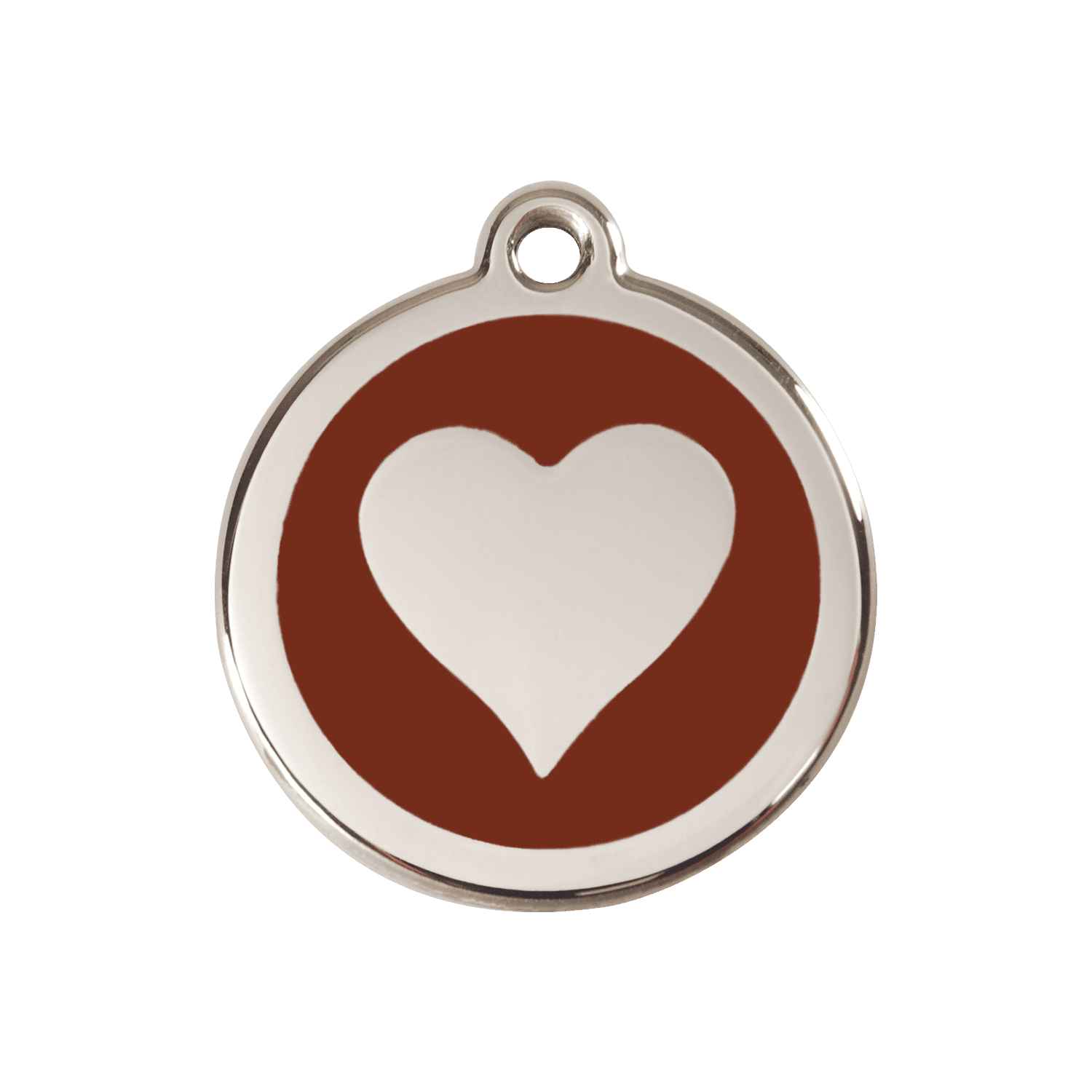 Vue avant - Médaille personnalisable Red Dingo cœur brun en émail et acier inoxydable - Größe M - 01-HT-BR-ME