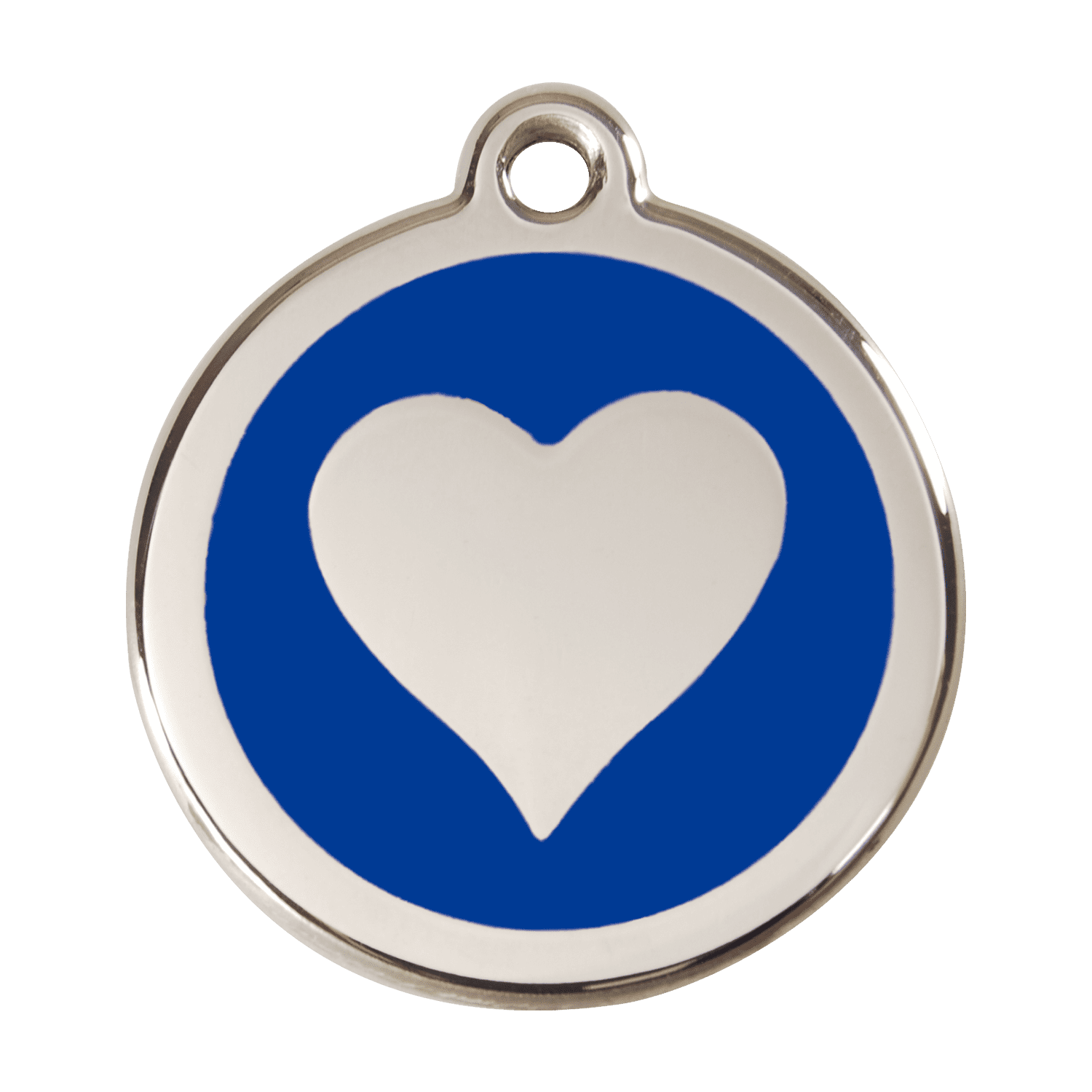 Vue avant - Médaille personnalisée Red Dingo cœur bleu foncé - Größe L pour chien - Émail et acier inoxydable