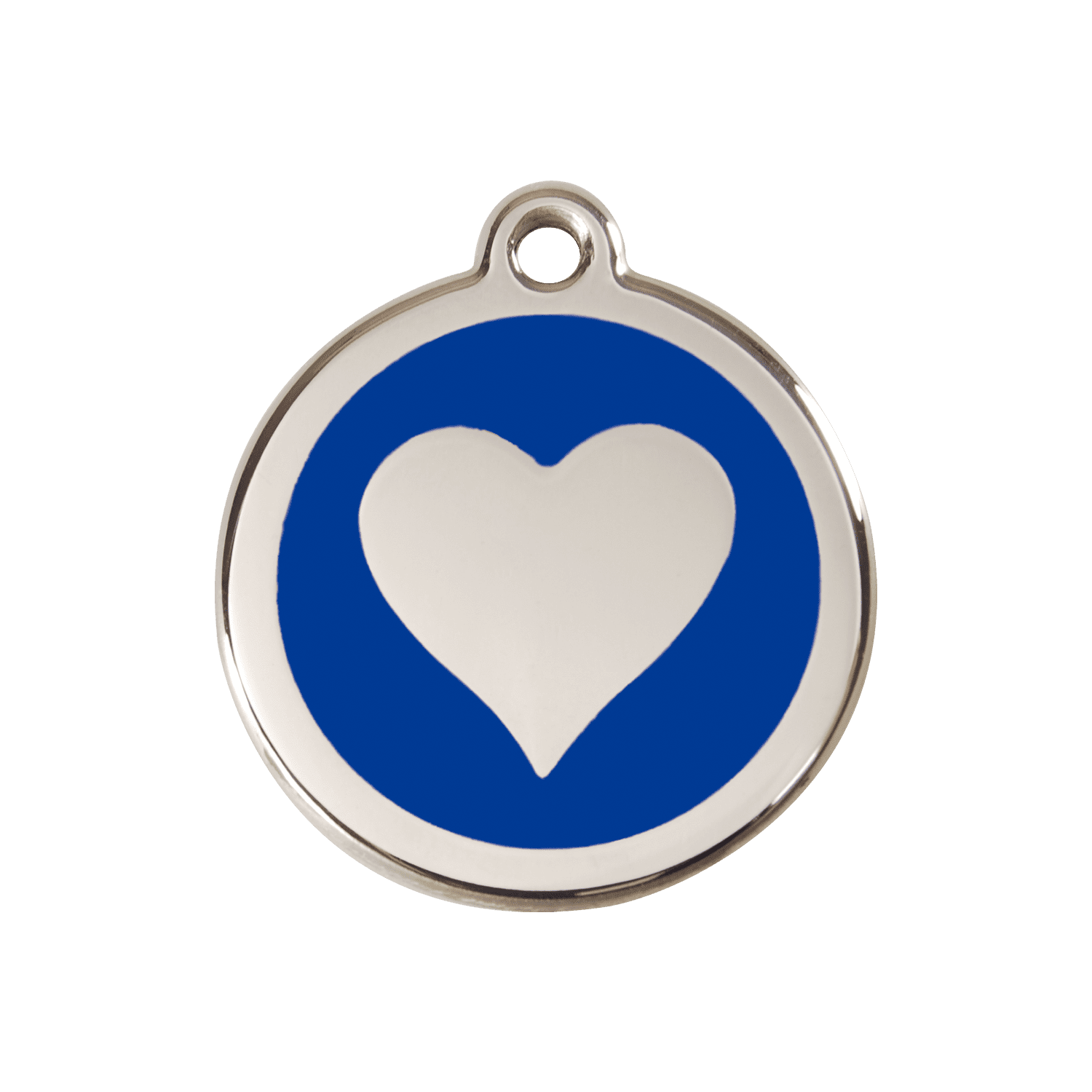 Vue avant - Médaille personnalisée Red Dingo cœur bleu foncé - Größe M pour chien - Réf : 01-HT-DB-ME