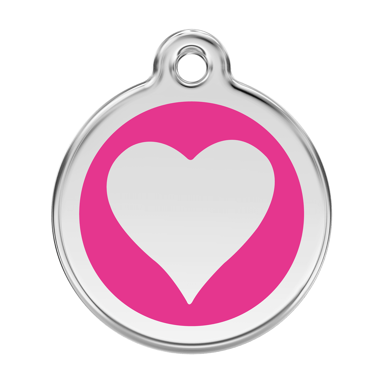 Vue avant - Médaille personnalisable Red Dingo Émail et acier inoxydable - Motif cœur - Rose vif - Größe L